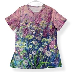 Womens Size XL Floral Graphic Tee Shirt Short Sleeve